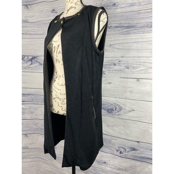 Chicos 0 Travelers Faux Leather Mix Vest Womens S 4 Snap Zip Pocket Slinky Black - Picture 1 of 15